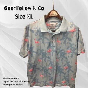 Goodfellow & Co Light Gray Polo with Pink Flamingo Print